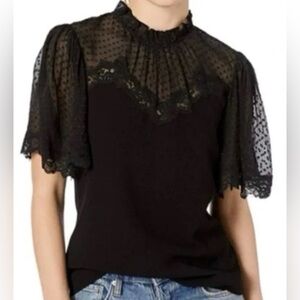 Rebecca Taylor Black Sheer Polka Dot Blouse